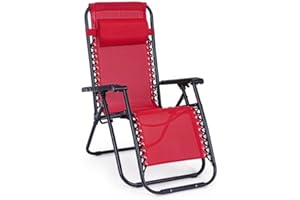 azorex Silla Gravedad Cero Plegable Tumbona Reclinable Terminado Banquetas para Salón Jardín Balcón (Rojo)