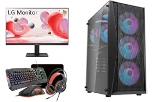 SNO Gaming PC Set, Core i5 10400F, RX 580 8GB GDDR5, 16GB DDR4 RAM, 512GB NVMe, WiFi, Bluetooth, CPU Cooler, ARGB, 24" 100MHz Gaming Monitor, Keyboard, Mouse, Pad, Headset, Windows 10 Pro