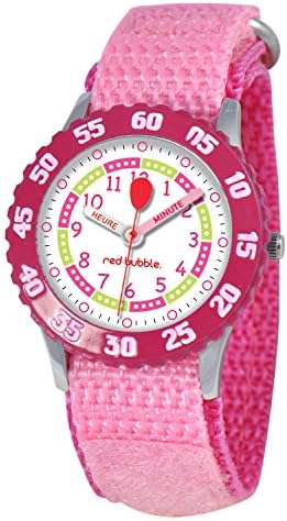 Red-Bubble Watch W002049-Girls-educational, Pink Quartz White Dial Strap-Nylon