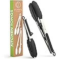 Oliver's Kitchen - Cooking Tongs - 2 x Food Safe Silicone Kitchen Tongs - Locking Clip for Easy Storage - Great for Air Fryer & Serving - Easy to Use & Grip BBQ Tongs - Stylish Stainless Steel Design