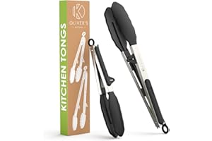 Oliver's Kitchen ® Pince de Cuisine Alimentaire x2 en Silicone et Inox avec Clip de Verrouillage pour un Rangement Facile - Idéal pour Barbecue et Plancha - Facile à Utiliser et à Saisir