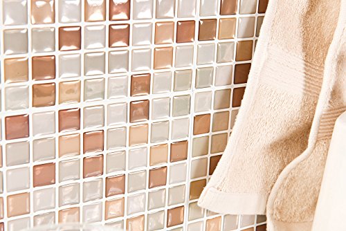 infactory Selbstklebende 3D-Mosaik-Fliesenaufkleber „Bronze“ 26 x 26 cm, 3er-Set - 9