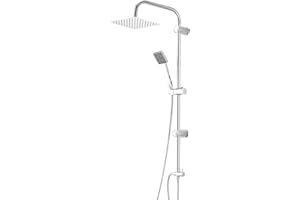 GENERIC Handheld Showers 8" Square Overhead Adjustable Rainfall Shower Taps and Hose Chrome Plated Kit Shower Set Stainless Steel Shower Bar Set (Square)
