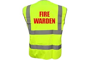 BROOK HI VIS UK Fire Warden Yellow High Visibility Hi Vis Viz Vest Safety Waistcoat, Printed By Brook Hi Vis