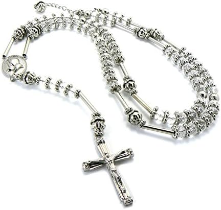 New Faux Crystal Beads Rosary w/ Praying Hands And Cross Silver Clear HR200SCL