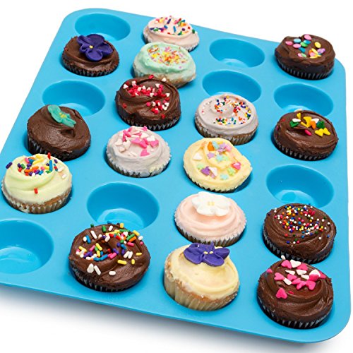4AHero-Innovations Mini Muffin-Blech Silikon-Muffin-Form Silikon-back-form für Muffins, antihaftbeschichtet Muffinblech. Selbst Cupcakes, Kuchen, Pudding, Brownies backen. (24, Blau) für 24 Muffins - 5