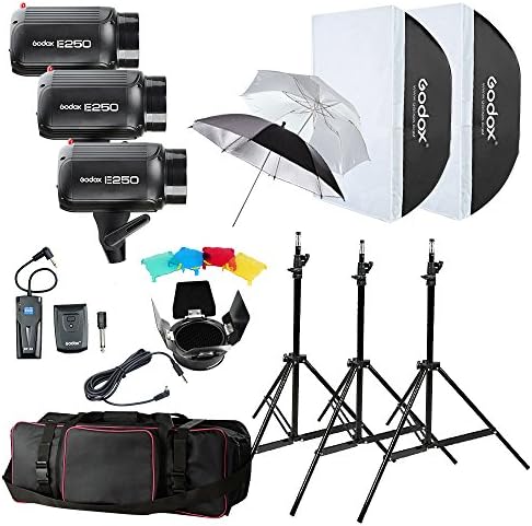 Godox E250 750W (3x250W) Photography Studio Strobe Flash Softbox Light Stand Kit