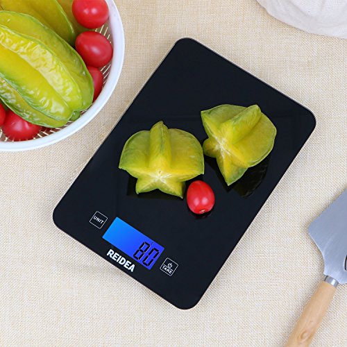REIDEA Digitale Küchenwaage auf bis zu 1g mit Tara-Funktion, LCD Display und Batterien, 5kg Max, Schwarz - 6