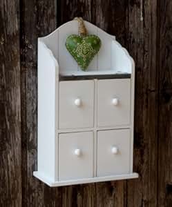 Wandschrank Hängeschrank Küchenschrank Shabby Chic Weiß 4 Schubladen