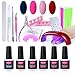 CLAVUZ Nail Starter Set 4pcs Soak Off Gel Nail Polish Kit with 9W UV LED Nail Light Dryer 30S 60S 90S Timer with Top and Base Coat plus Professional Nail Art Manicure Tools DIY at Home