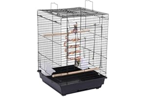 Yaheetech Cage à Oiseaux intérieur avec Corde de Jouet Poignée 40 x 40 x 58 cm Toit Ouvrant pour Canari Calopsitte élégante Conure de Molina