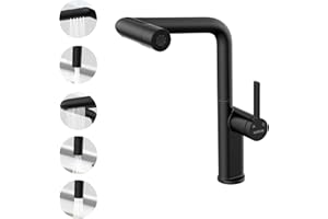 HURRAN Miscelatore Cucina con Doccetta Estraibile, Rubinetto Lavello Cucina con 5 Modalità di Erogazione, Rubinetto Cucina Monocomando Girevole a 360°, Nero Matte