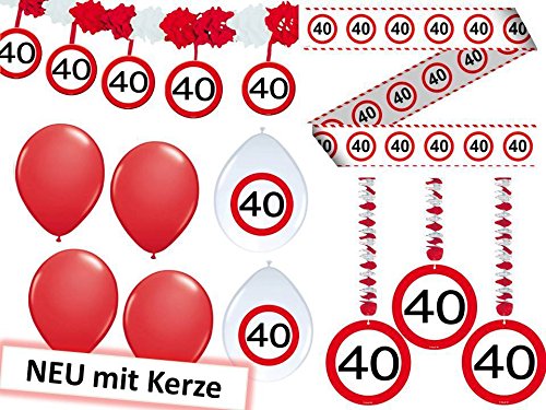 24-tlg. Partyset 40. Geburtstag Dekoset Dekobox - Verkehrschild - Girlanden, Luftballons