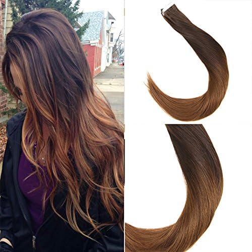Sunny Two Tone Tape in Hair Extensions Dark Brown to Light Auburn 14inch 50g/20pcs 100% Remy Skin Weft Human Hair Extensions