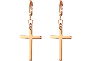 Flongo Boucles d’Oreilles avec Croix pour Femme Homme Couleur Argent/Or/Noir Boucles d’Oreilles Piercing en Acier Inoxydable Style Simple Classique