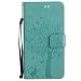 Produktbild HUAWEI Honor8 hülle PU Lederhülle Brieftasche Tasche Hüllen Prägung Baum und Katzen Flip Hülle im Bookstyle Cover Schale Ständer Etui Karten Slot mit Magnetverschluss Schutzhülle DECHYI case cover Grün