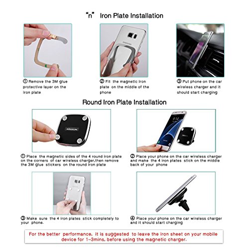 Cargador de coche inal  mbrico  Nillkin 2 en 1 Qi almohadilla de carga inal  mbrica y soporte magn  tico de montaje en el aire para iPhone X   8 8 Plus Nota de Samsung 8   S8 Plus   S7   S6 Edge Note 5 y todos los dispositivos con Qi habilitados-Modelo A