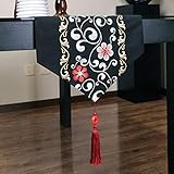 DEED Chemin de table à la maison, vêtements de table de restaurant d'hôtel, broderie de filature noire de chemin de table,34 × 200cm