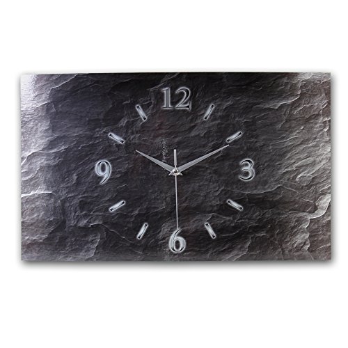 Kreative Feder Abstrakt Schiefer Metallic Designer Funk Wanduhr Funkuhr modernes Design * Made in Germany* WAG160FL * leise kein Ticken (50x30)