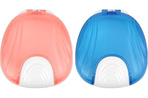 JUNFEIXUAN 2-Pack of Press Retainer Case, Portable Denture Box, Braces Denture Retainer, Easy to Carry, Suitable for Dentures, Braces (Pink&Blue)