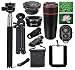 Produktbild 10-in-1-Kamera-Objektiv-Kit,CYGG 12X Teleobjektiv + Fischaugen Objektiv + Weitwinkel + Makro Objektiv Selfie Stick Einbeinstativ + Bluetooth Fernbedienung + Mini Stativ für Clip für iPhone 7/7 Plus/Sa