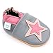 Soft Leather Baby & Toddler Shoes with Suede Soles by Dotty Fish - Girls Grey and Pink Star - 12-18 Months
