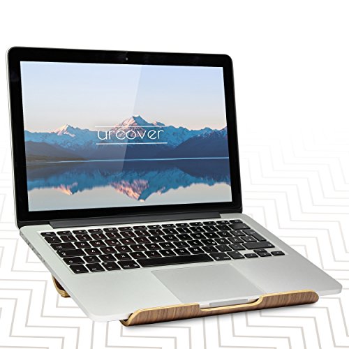 Urcover® Laptop Halter Tisch Desktop Ständer aus Echt-Holz in Dunkel Braun bis 12,9 Zoll | Schreibtisch Halterung Dock Station Notebook Zubehör | Wood Ultrabook Holder - 6