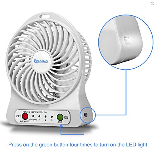 Portable USB Mini Fan, 10,2 cm 3 Speed wiederaufladbar 18650 Lion Akku/USB Lüfter Notebook Kühler Tisch Lüfter mit LED Nachtlicht, kompatibel mit USB-Port – Power Bank/Laptop/Computer - 5