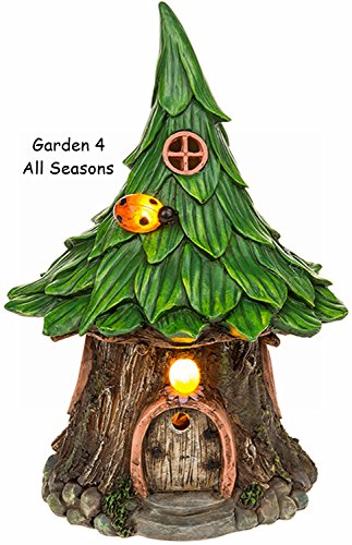 Fairy Garden Solar Light LED lluminated House Dwelling Pixie Fantasy Minature Ornaments - Ladybird House