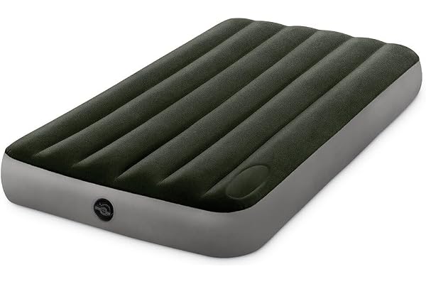Intex 64761 Materasso Downy Singolo, 99 x 191 x 25 cm | Uppblåsbar luftmadrass med integrerad luftpump, vågbalkstruktur för jämnt grepp, flockad ovansida