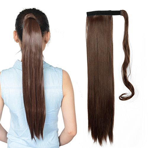 DODOING 24"(60cm)Clip In Ponytail Pony Tail Hair Extension Wrap On Hair Piece Straight Style - (Medium Brown)