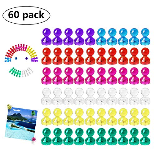 Wukong magnete al neodimio multiuso. (Magneti da frigo da 60 pezzi), confezione da 60 colori assortiti forti magneti magnetico Push pins, perfetto pe