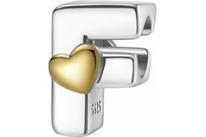 LONGLUCK Ciondolo alfabeto A-Z charm argento 925,Bead charm da donna, con braccialetti e collana europea