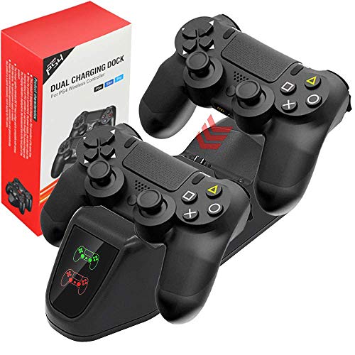 Cargador PS4 PlayStation 4, Doble Estación de Carga Soporte para Mando PS4/ PS4 Slim/ PS4 Pro DualShock 4 con Elegantes LED, 2m Cable de Carga del Controller PS4 Incluido