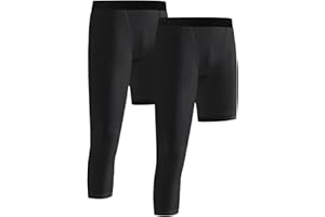 Hovershoes 2 Pack Garçons Pantalon de Compression Une Jambe 3/4 Legging pour Basketball Running Capri Tights Sports Athletic Base Layer pour 6-14 Ans Jeunes Enfants