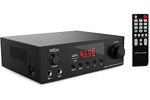 WIIBO ACOUSTICS Wiibo AMP 100 - Amplificador HiFi - Conexión Bluetooth - Entrada USB - Respuesta Lineal - Potencia 50W + 50W - 2 Entradas de Micrófono - Pantalla LED - Mando a Distancia - Equipo de Sonido