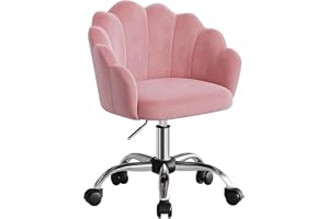 WOLTU Kontorsstol, sminkstol, kronbladdesign, sammet, rosa | Kronbladsryggstöd, ergonomisk, svängbar, justerbar höjd, metallr