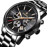 ➤Armbanduhr Multifunktions: kleines Zifferblatt alle Arbeiten, drei Multifunktions-Hilfszifferbl?tter unterstützen Stoppuhr und Datumskalender, Mondphase; Japanisches Quarzwerk und Batterie sorgen für genaue Zeitmessung