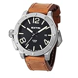 Extri Herren Analog Quarz Uhr mit Leder Armband X3008E
