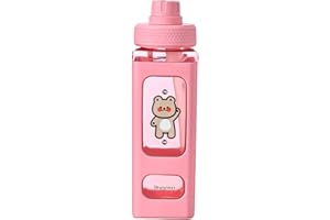 Asslye Kawaii Bear Water Bottle,700ml Square Drinking Bottle With Straw,Large Kawaii Water Bottle for Girl Cute Juice Tea Water Cups