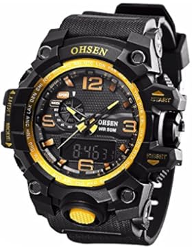 Herren Uhr Sportuhr KZKR Analog Digital Armbanduhr Herren Uhren Schwarz Blau Gelb Datum Doppelzeit Alarm Chronograph...