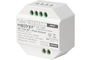 LIGHTEU, Milight Miboxer TRIAC Dimmer Module RF + PUSH Control para Lámparas Focos AC 100-240V Trailing Edge Phase Cut Dimmer TRI-C1