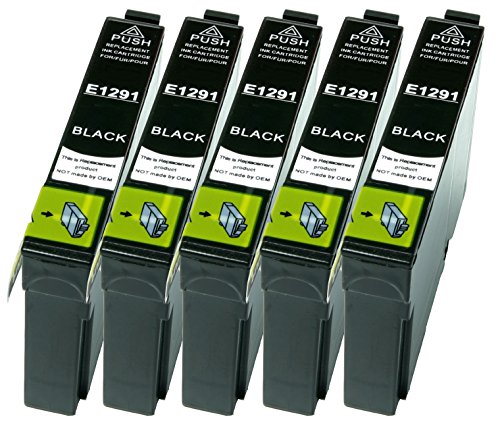 5 Druckerpatronen XL nur Schwarz ersetzen Epson T1291 geeignet z.B. für Epson Stylus SX230, Stylus SX235, Stylus SX420, Stylus SX425, WF 3520, WF 3530, WF 3540