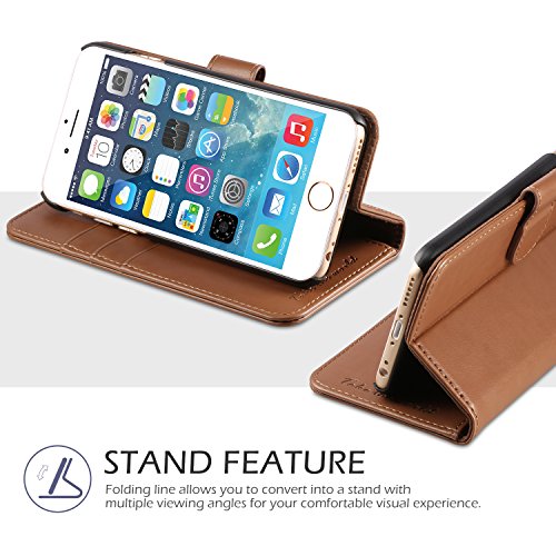 iPhone 6s Wallet Case, iPhone 6S Leather Case, TUCCH [Lifetime Warranty]Premium Folio Leather Wallet Case with [Kickstand] [Card Slots] [Magnetic Closure] Flip Noteook Cover Case for iPhone 6/6s-Brown