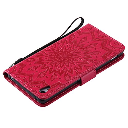 Sony Xperia Z4 Hülle,Sony Xperia Z4 Leder Sonnenblumen Hülle,Sony Xperia Z4 Lanyard Wallet Schutzhülle,BONROY® Retro geprägte Sonnenblumen Muster PU Leder Flip Hülle Wallet Case Tasche Cover Handytasche Schutzhülle Lederhülle Handyhülle in Book Style Stand Case mit Kredit Kartenschlitz für Sony Xperia Z4-rot - 4