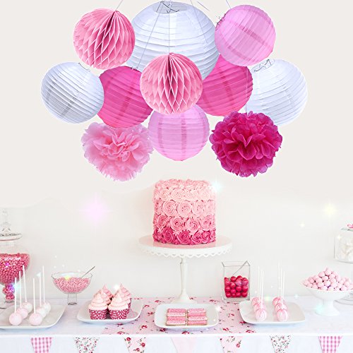 Outus 11 Stück Papier Laternen Wabenbälle Papier Pompons für Geburtstag Hochzeit Party Dekoration - 2