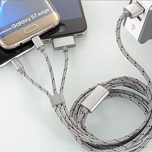 EliteSoft Ladekabel Micro-USB High Speed  4.9ft 3 in 1. Apple iPhone 6 5 4 und Android Smartphones Tablets, Lightning mit Datenübertragung Aluminium 2 Kabel - 6