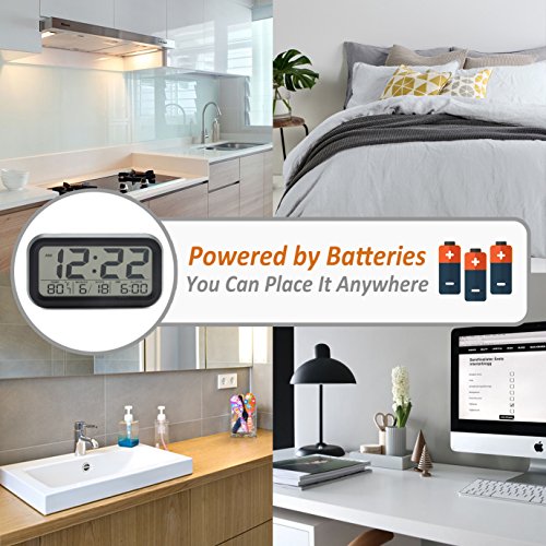 JCC batteriebetriebener Reisewecker LED Digital-Wecker mit extra großem Display, 5 Minuten Snooze, Temperatur, Datumsanzeige, und Lichtsensor Nachtlicht – schwarz - 7