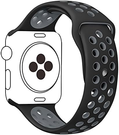 Aokon Apple Watch Band 38mm, Soft Silicone Replacement Wrist Strap for Apple Watch Series 2, Series 1, Nike+, S/M Size (38MM, Black / Gray)