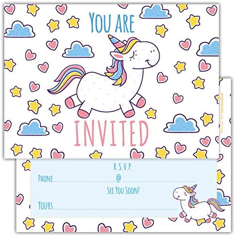 Pack of 12 Invites for Birthday Parties and Other Celebrations, Postcard Style Invitations, Size A6 - Magic Unicorn